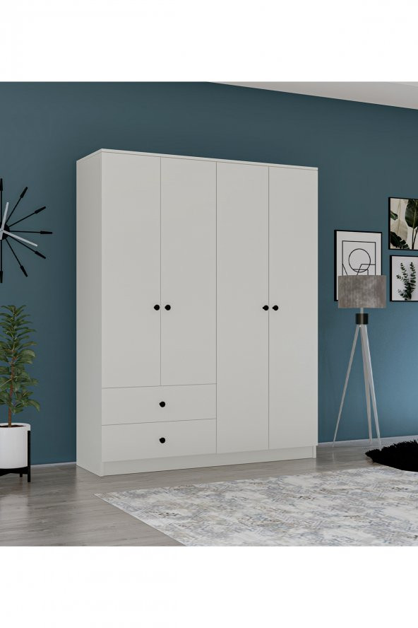 Metalia Gm 077 Novado Düğme Kulplu 4 Kapı 2 Çekmeceli Gardırop ürün görseli 1