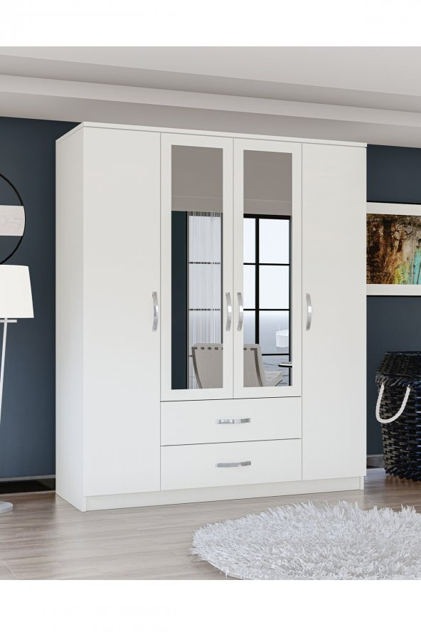 Metalia Gm0035 Esil 4 Kapılı 2 Çekmeceli Aynalı GarDolap Beyaz ürün görseli 1