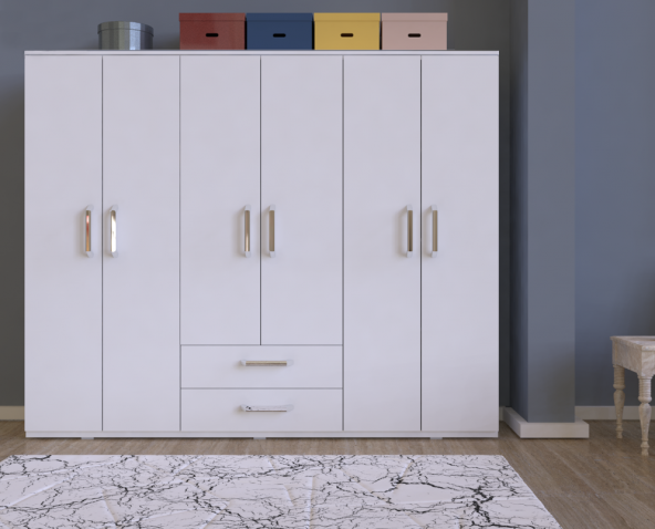 Metalia Gm319 Delüx 6 Kapılı 2 Çekmeceli GarDolap Beyaz ürün görseli 1