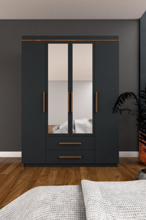 Metalia Gm815 Nisa Delüx 4 Kapı 2 Çekmeceli Aynalı GarCeviz-Antrasit Gri ürün görseli 1
