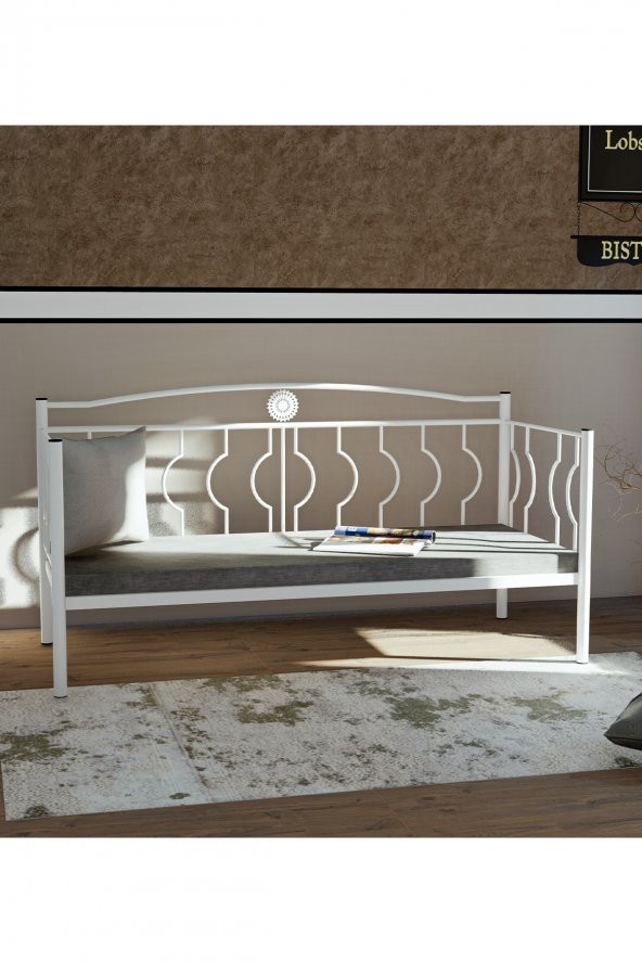 Metalia Elips Minderli Sofa Sedir Beyaz - Resim 3