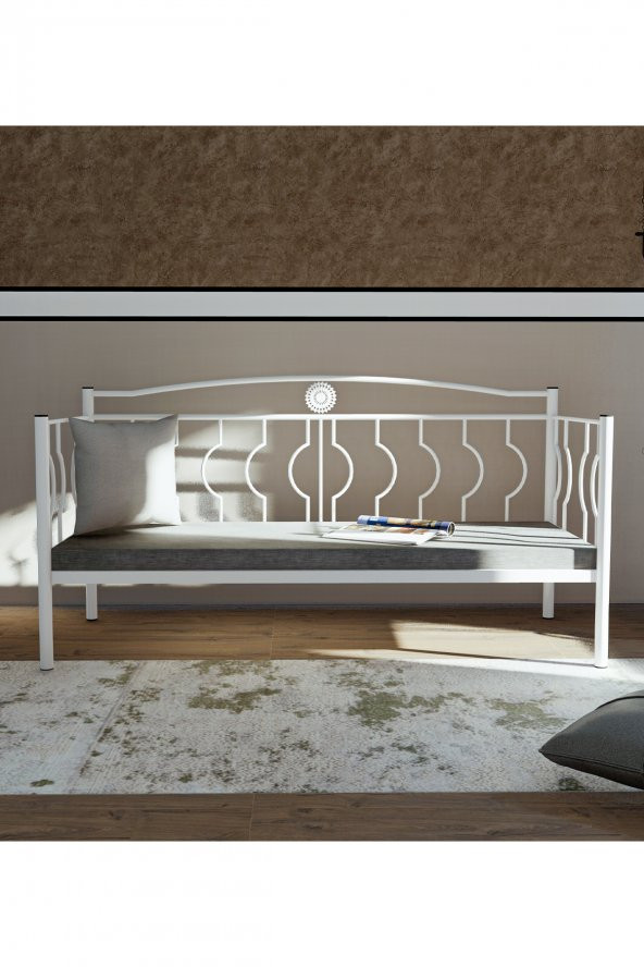 Metalia Elips Minderli Sofa Sedir Beyaz - Resim 4