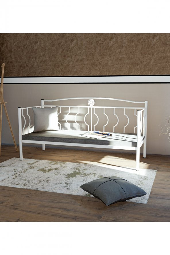 Metalia Elips Minderli Sofa Sedir Beyaz - Resim 5