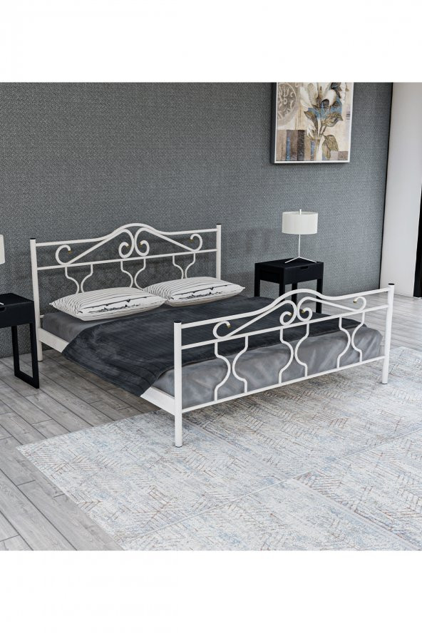 Metalia Gm 301 Gold Çift Kişilik Metal Karyola Beyaz 160X200 ürün görseli 1