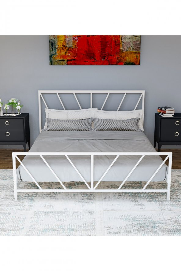 Metalia Gm 227 Gözde Beyaz Çift Kişilik Karyola 150X200 ürün görseli 1