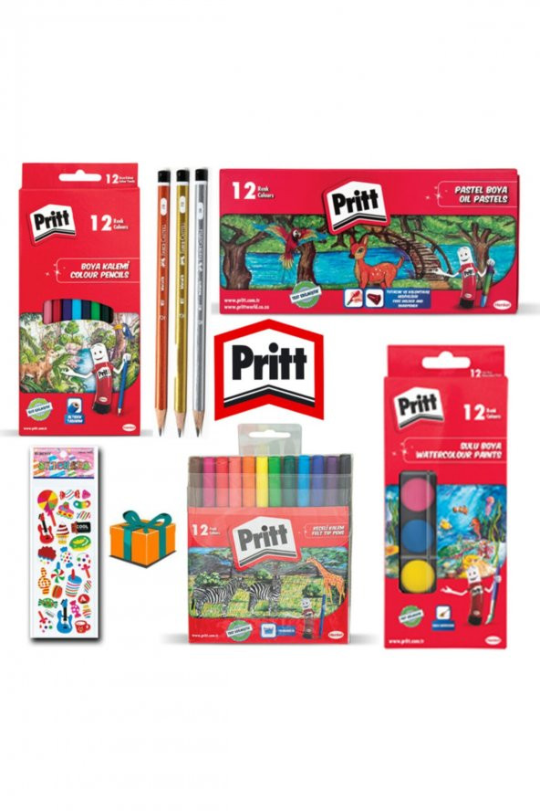 Pritt Boya Seti 12 Li Kuru - Sulu - Pastel - Keçeli Kurşun Kalem Set ürün görseli 1