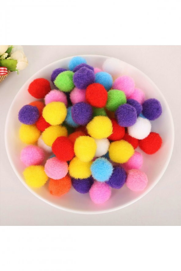 MİR Karışık Renkli (10mm) Peluş Ponpon (100 Adet) ürün görseli 1