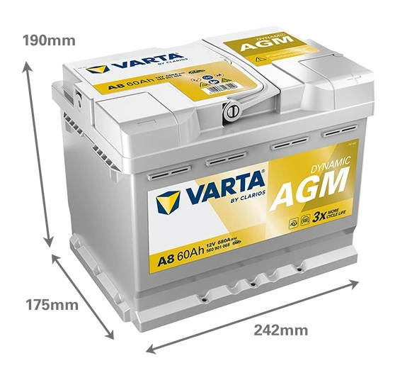 Varta Silver Dynamic D52 Start-Stop AGM 12 V 60 Ah 680 A(EN) Akü ürün görseli 1