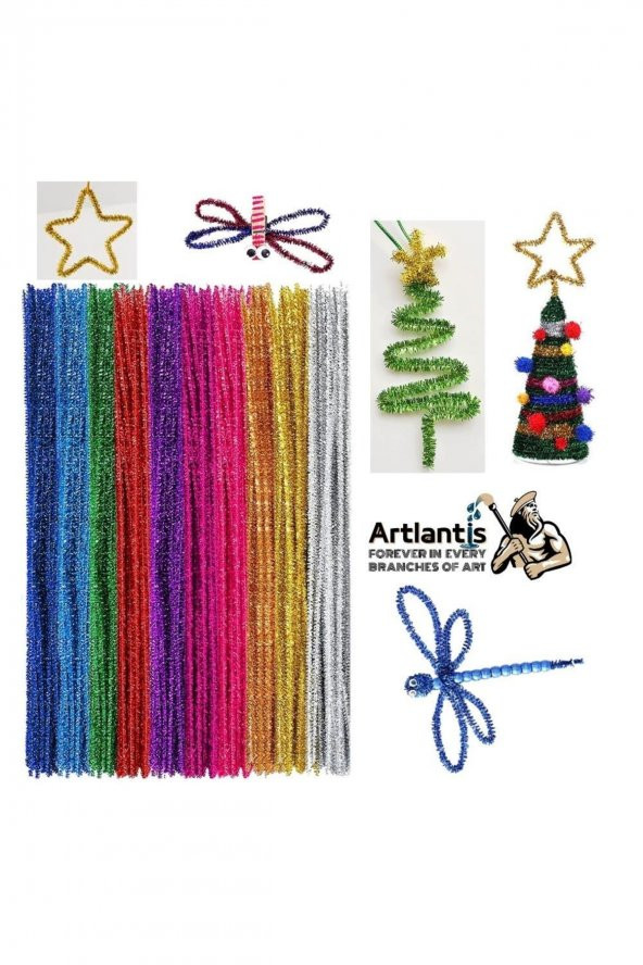 Artlantis Metalik Şönil Renkli 30 Cm 50li 1 Paket 30 Cm Renkli Metalik Tüylü Tel 50 Li 1 Paket ürün görseli 1