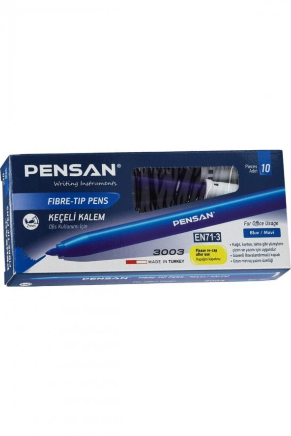Pensan 3003 Ofis Tipi Keçeli Kalem 10lu Kutu Mavi ürün görseli 1