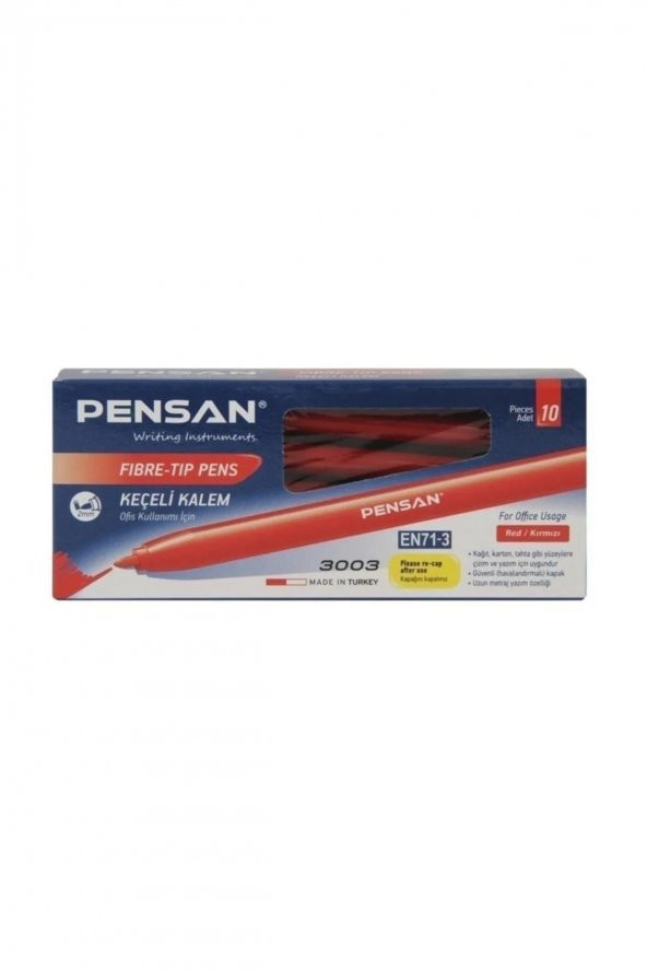 Pensan 3003 Ofis Tipi Keçeli Kalem 10lu Kutu Kırmızı ürün görseli 1