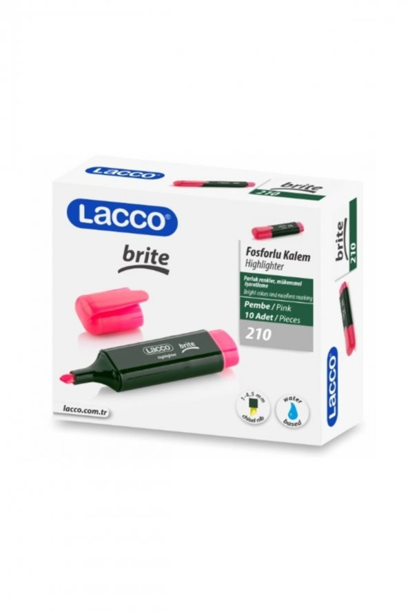 Lacco BRITE 210 Fosforlu Kalem - Pembe 10 LU KUTU ürün görseli 1