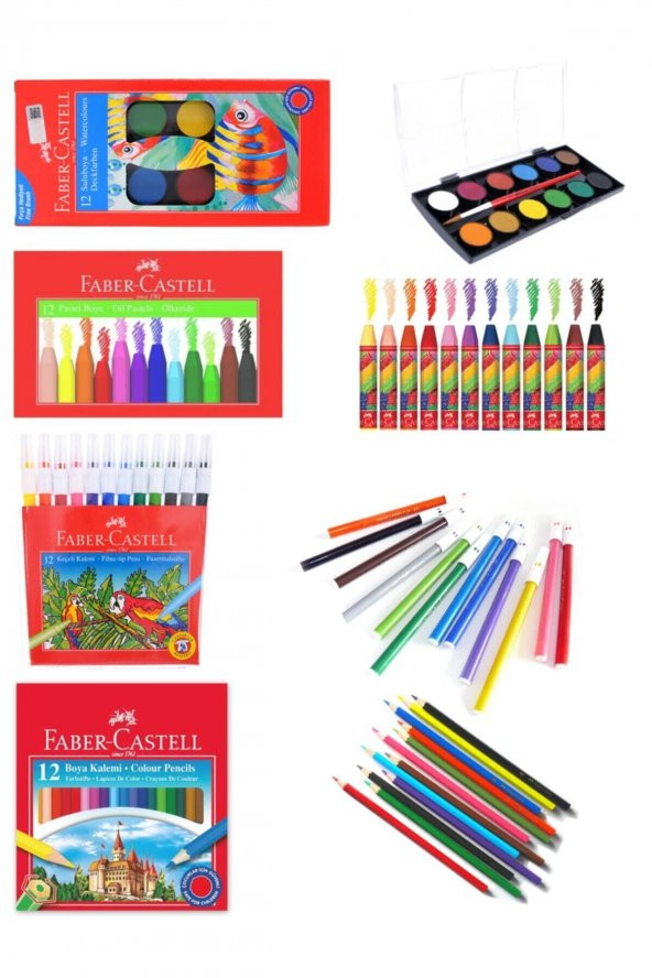 Okul Seti 3 - Kuruboya Suluboya Keçeli Kalem Paste Boya ( 12 Renk ) B.s ürün görseli 1