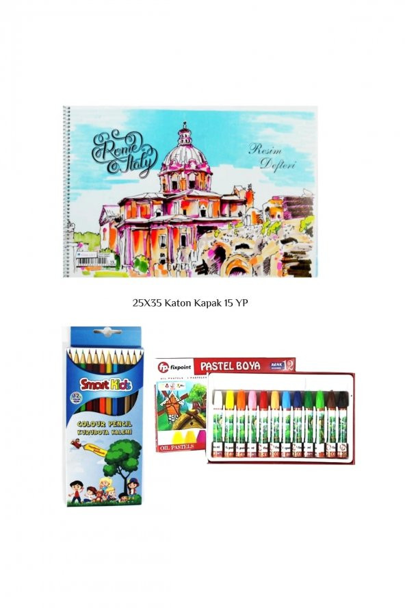 Smart Kids Smartkids Kırtasiye Boyama Seti Kuru Boya + Pastel Boya 12 Li Resim Defteri 25x35 15 Yp ürün görseli 1