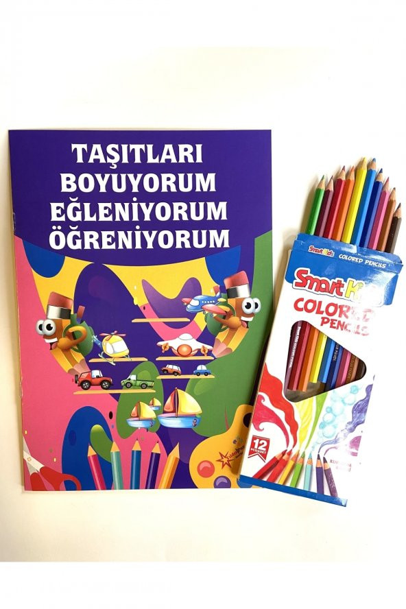 Smart Kids Kuru Boya Kalemi 12 Renk 1 Adet Boyama Kitabı ürün görseli 1