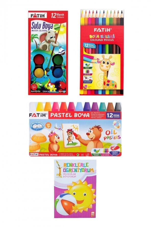 Fatih 12li Set Kuru Boya , Pastel Boya , Sulu Boya 1 Adet Boyama Kitabı Hediye B.s ürün görseli 1