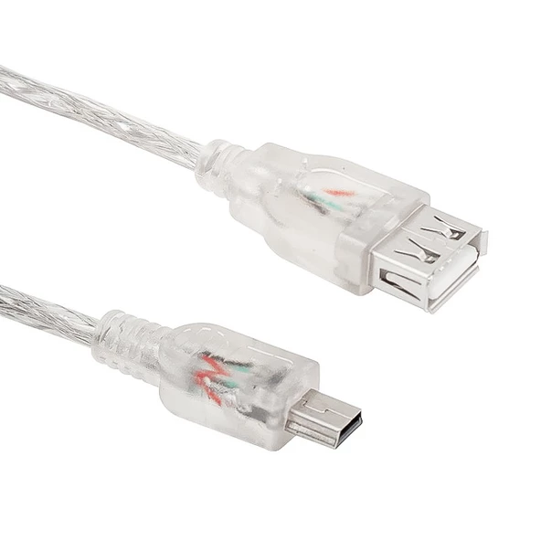 Powermaster 15627 USB 2.0 Şeffaf Mini 5 Pin Erkek-USB Dişi Kablo 1mt ürün görseli 1