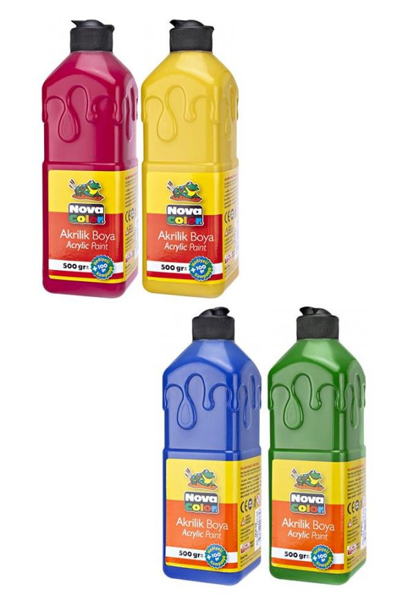 Akrilik Boya 500 gr 4 Renk 1 Paket Su Bazlı Akrilik Boyası Hobi Sanatsal Boya Tuval Ahşap Metal Ağaç Taş Beton ürün görseli 1