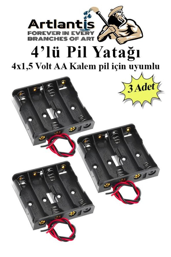 4 Lü Pil Yatağı Deney 3 Adet Pil Yuvası Pil Kutusu Aa Kalem Kalın Pil 4x1,5 Volt Yaylı Pil Yuvası ürün görseli 1