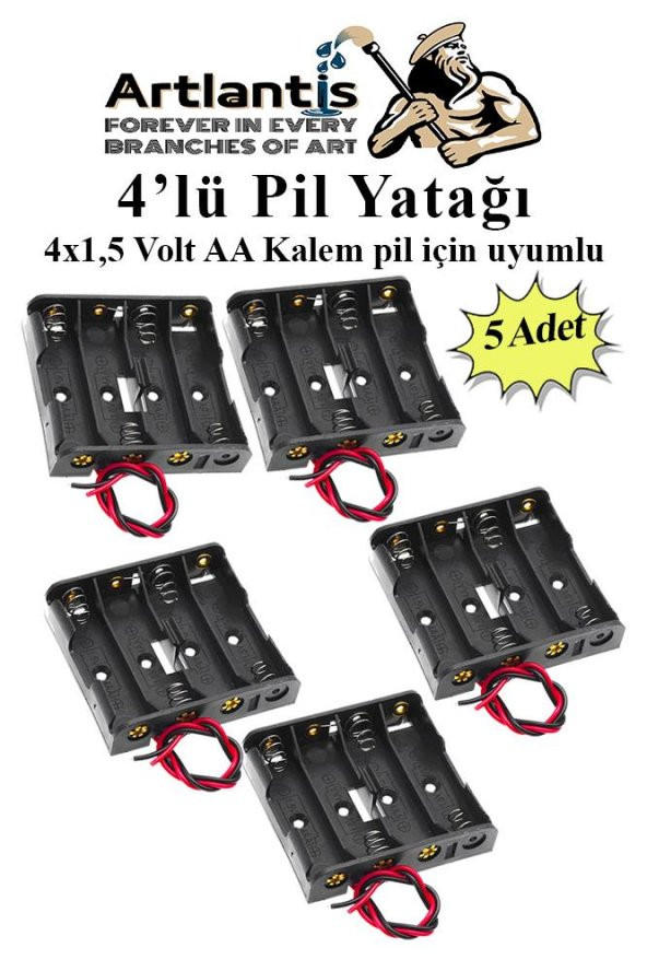 4 Lü Pil Yatağı Deney 5 Adet Pil Yuvası Pil Kutusu Aa Kalem Kalın Pil 4x1,5 Volt Yaylı Pil Yuvası ürün görseli 1