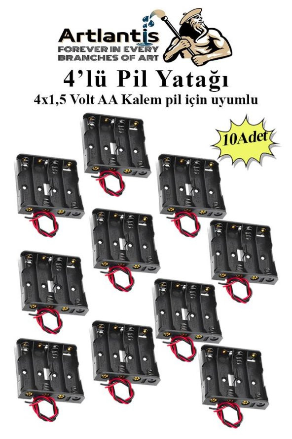 4 Lü Pil Yatağı Deney 10 Adet Pil Yuvası Pil Kutusu Aa Kalem Kalın Pil 4x1,5 Volt Yaylı Pil Yuvası ürün görseli 1