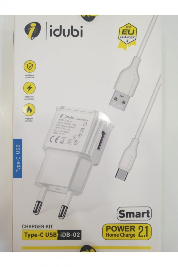 Idubi Type-c Usb Ev Tipi Hızlı Şarj Seti (2.1 Amper Smart) Şarj Başlığı+şarj Kablosu ürün görseli 1