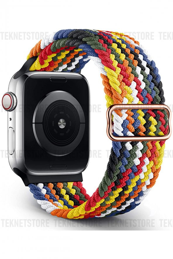 Apple Watch 42 / 44 / 45 Mm Uyumlu Tek Parça Örgü Solo Loop Kayış Renkli Esnek Suya Dayanıklı Hasır ürün görseli 1