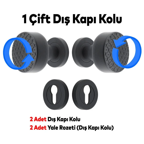 Linda Dış Kapı Tokmağı Topuzu Kolu Metal Tokmak Siyah Kapı Kolu Yale Sağa Sola Uygun 1 Takım ürün görseli 1