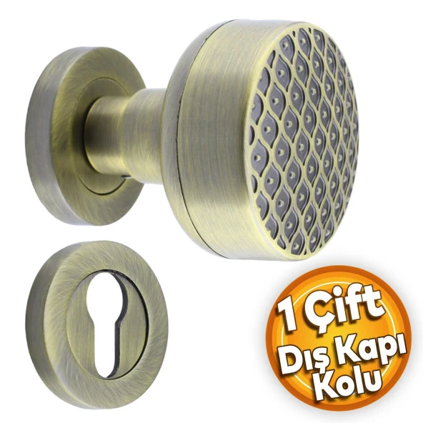 Linda Dış Kapı Tokmağı Topuzu Kolu Metal Tokmak Antik Sarı Kapı Kolu Yale Sağa Sola Uygun 1 Takım ürün görseli 1