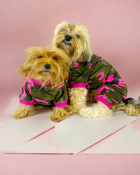 Pinky Camouflage Penye Tulum Köpek Tulumu Köpek Elbisesi ürün görseli 1