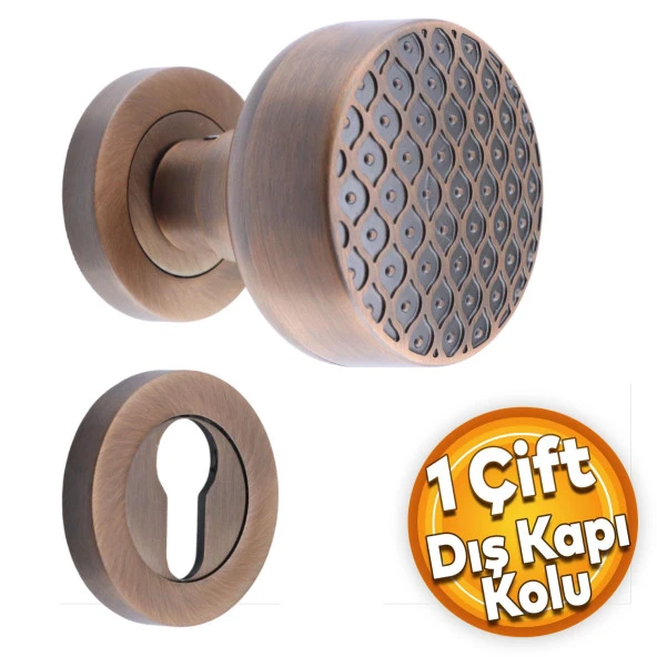 Linda Dış Kapı Tokmağı Topuzu Kolu Metal Tokmak Antik Sarı Kapı Kolu Yale Sağa Sola Uygun 1 Takım ürün görseli 1