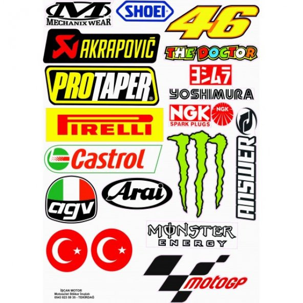 PTTAVM: MOTOSİKLET ETİKET STİCKER SETİ MODEL 1 A4 BOY