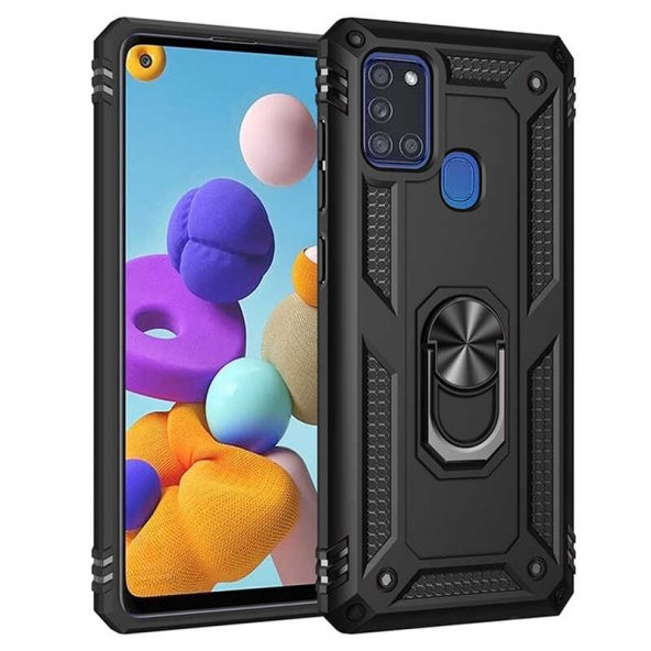 Samsung Galaxy A21S Kılıf Sofya Yüzüklü Standlı Zırhlı Silikon Kılıf ürün görseli 1