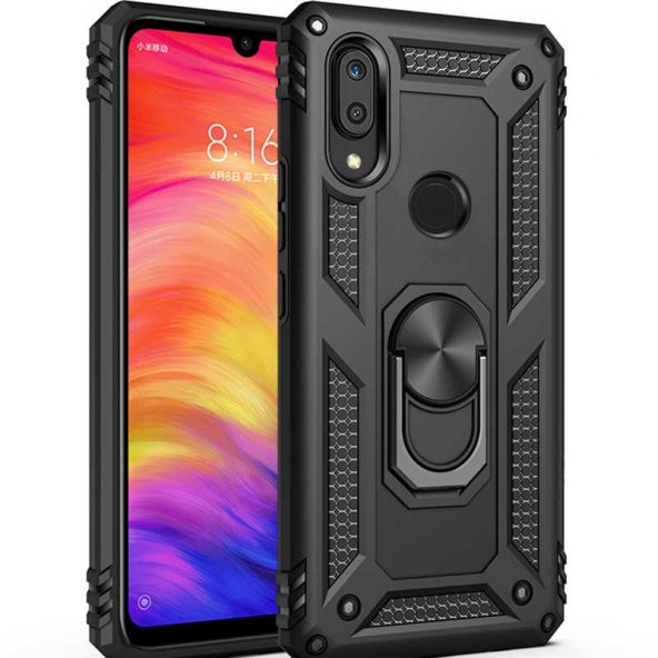 Huawei Y7 Prime 2019 Kılıf Sofya Yüzüklü Standlı Zırhlı Silikon Kılıf ürün görseli 1