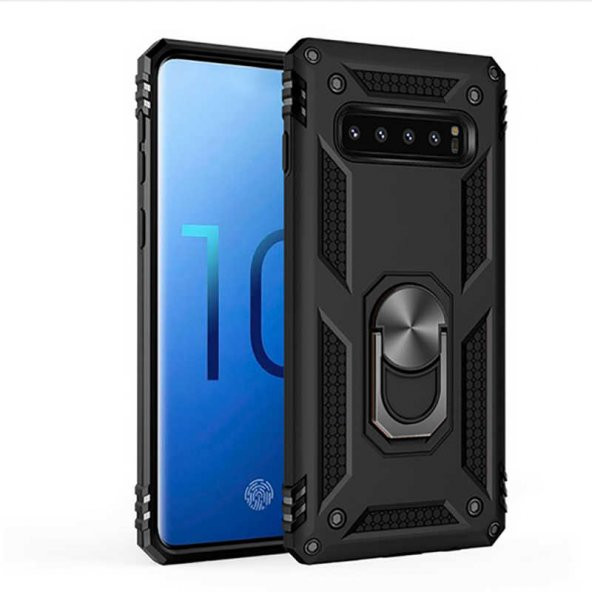 Samsung Galaxy S10 Kılıf Sofya Yüzüklü Standlı Zırhlı Silikon Kılıf ürün görseli 1