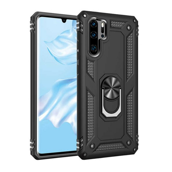 Huawei P30 Pro Kılıf Sofya Yüzüklü Standlı Zırhlı Silikon Kılıf ürün görseli 1