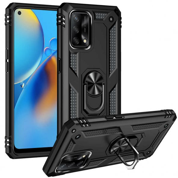 Oppo A74 4G Kılıf Sofya Yüzüklü Standlı Zırhlı Silikon Kılıf ürün görseli 1