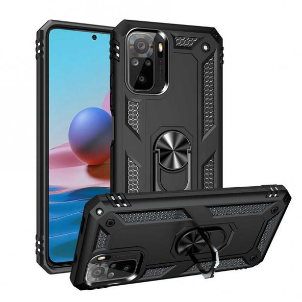Xiaomi Redmi Note 10 Kılıf Sofya Yüzüklü Standlı Zırhlı Silikon Kılıf ürün görseli 1