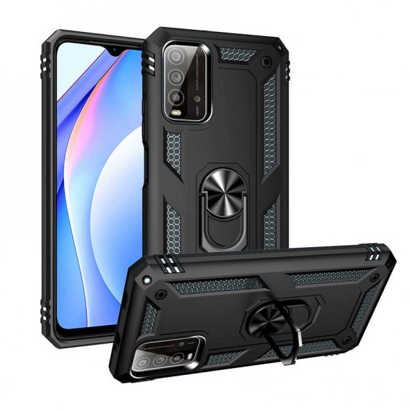 Xiaomi Redmi 9T Kılıf Sofya Yüzüklü Standlı Zırhlı Silikon Kılıf ürün görseli 1
