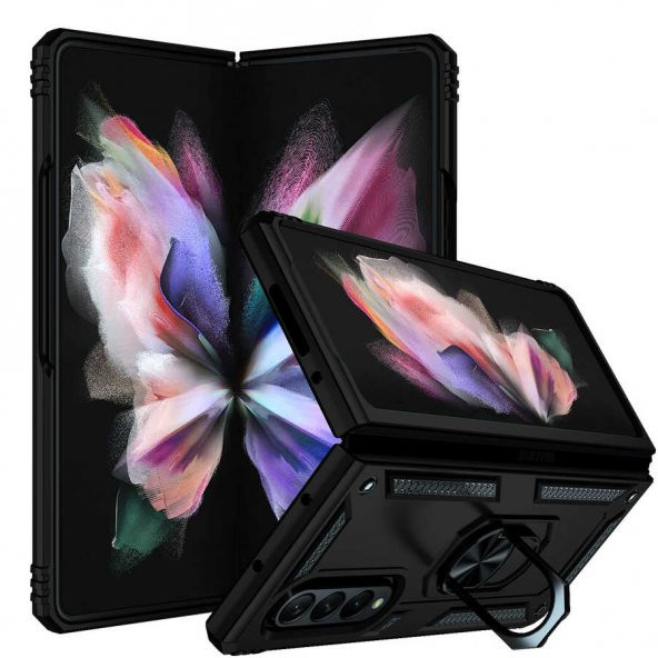 Samsung Galaxy Z Fold 3 Kılıf Sofya Yüzüklü Standlı Zırhlı Silikon Kılıf ürün görseli 1