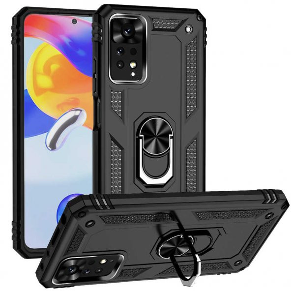Xiaomi Redmi Note 11 Pro 5G Kılıf Sofya Yüzüklü Standlı Zırhlı Silikon Kılıf ürün görseli 1
