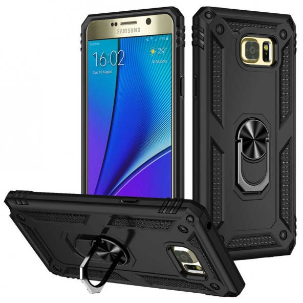 Samsung Galaxy Note 5 Kılıf Sofya Yüzüklü Standlı Zırhlı Silikon Kılıf ürün görseli 1