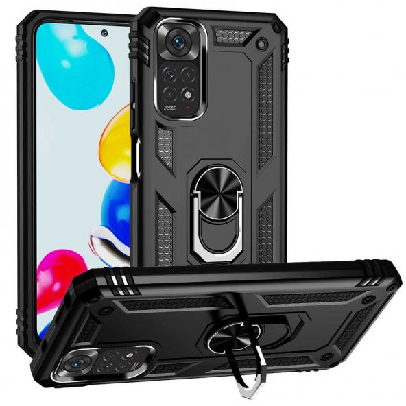 Xiaomi Redmi Note 11 Global Kılıf Sofya Yüzüklü Standlı Zırhlı Silikon Kılıf ürün görseli 1
