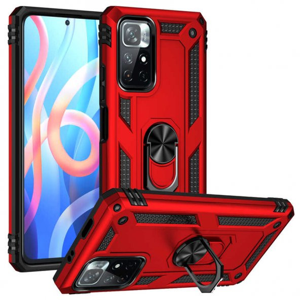 Xiaomi Poco M4 Pro 5G Kılıf Sofya Yüzüklü Standlı Zırhlı Silikon Kılıf ürün görseli 1