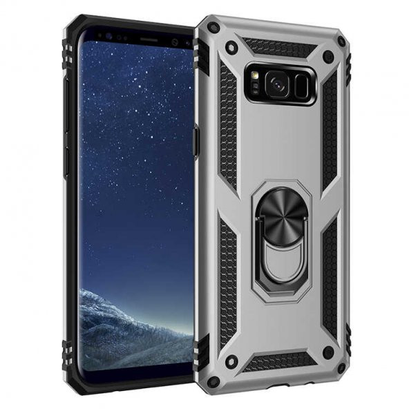 Samsung Galaxy S8 Plus Kılıf Sofya Yüzüklü Standlı Zırhlı Silikon Kılıf ürün görseli 1