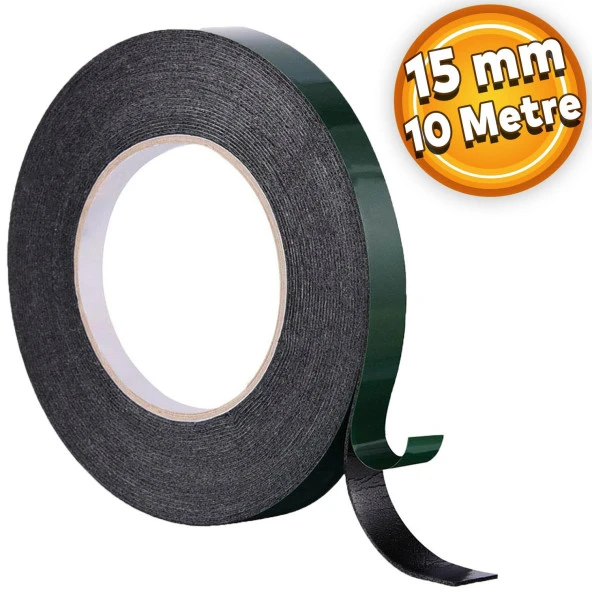 Çift Taraflı Köpük Bant Eva Montaj Bandı Siyah 15 mm x 10 Metre ürün görseli 1
