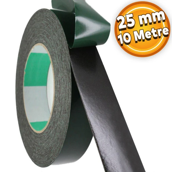 Çift Taraflı Köpük Bant Eva Montaj Bandı Siyah 25 mm x 10 Metre ürün görseli 1