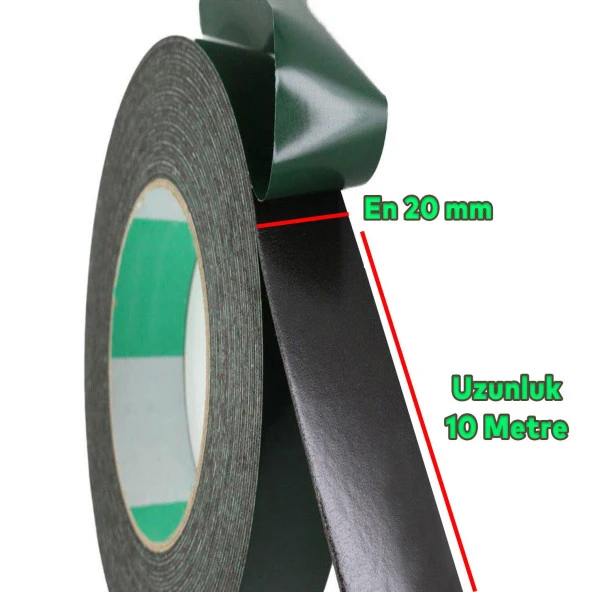 Çift Taraflı Köpük Bant Eva Montaj Bandı Siyah 20 mm x 10 Metre ürün görseli 1