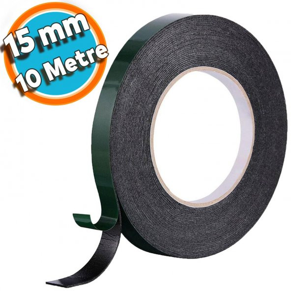 Çift Taraflı Köpük Bant Eva Montaj Bandı Siyah 15 mm x 10 Metre ürün görseli 1