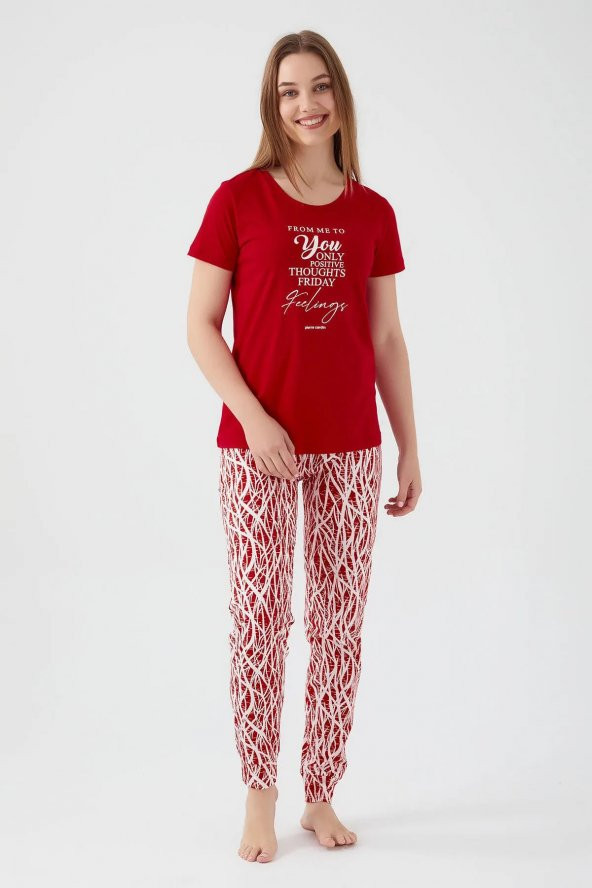 Pierre Cardin Kadın Kırmızı Kısa Kol Pijama Takım 8611 ürün görseli 1